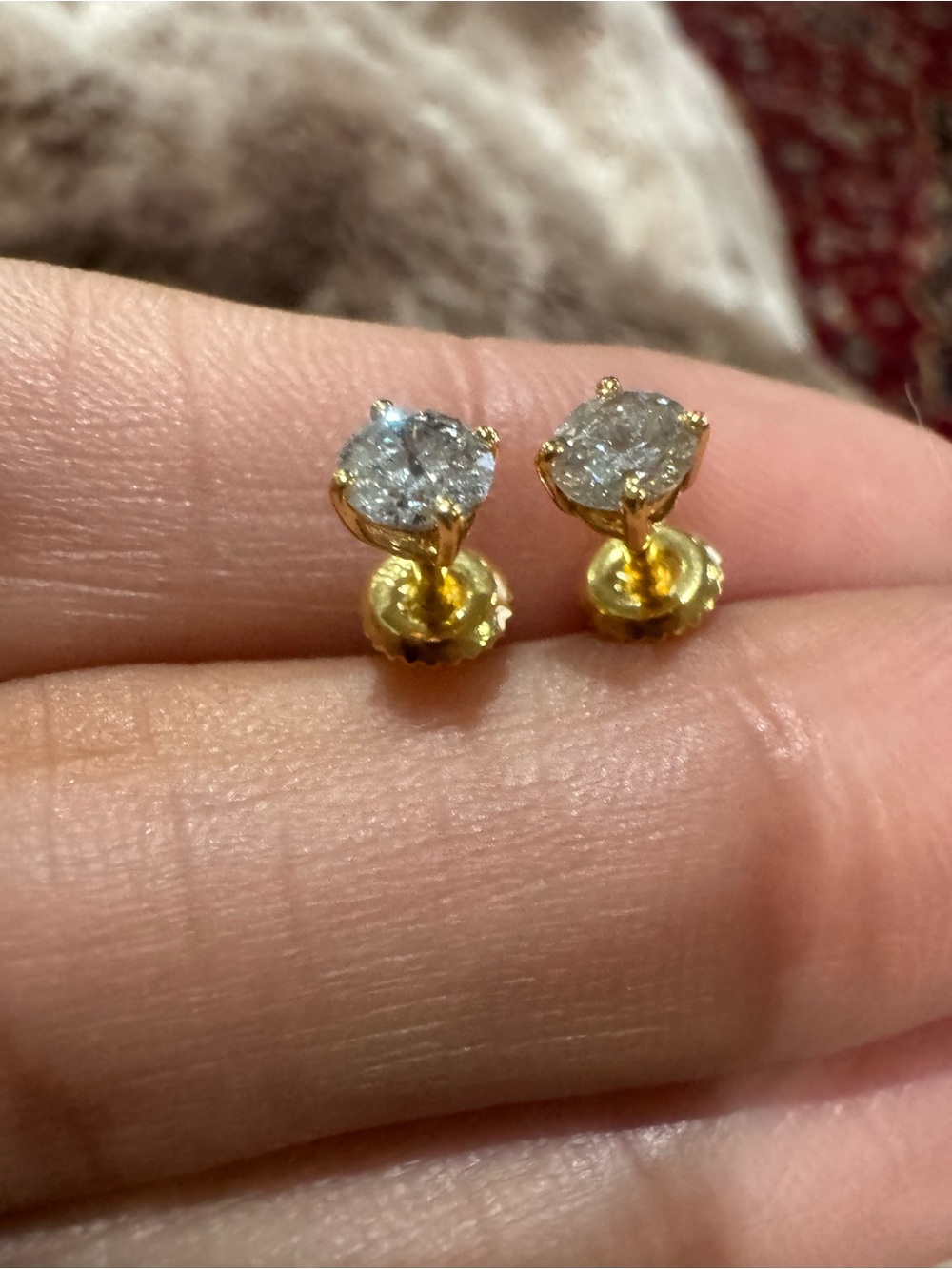 14K Yellow Gold Round Brilliant Diamond Stud Earrings – Approx. 0.50 CTW